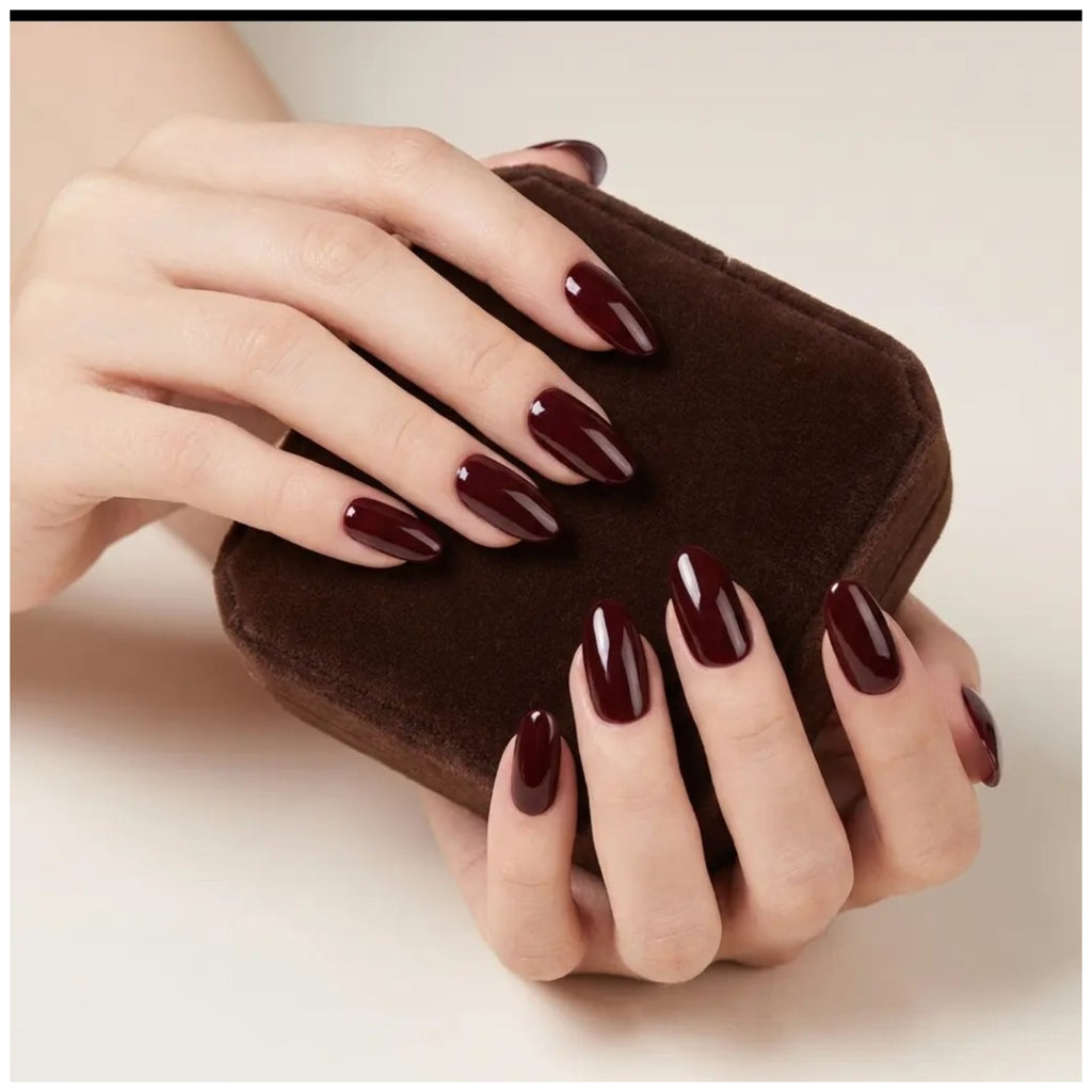 Burgundy Almond Press on Nails