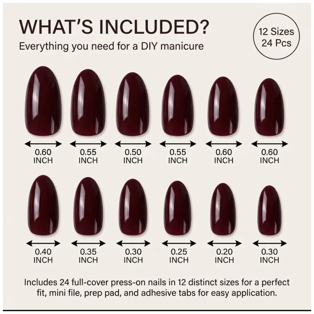 Burgundy Almond Press on Nails
