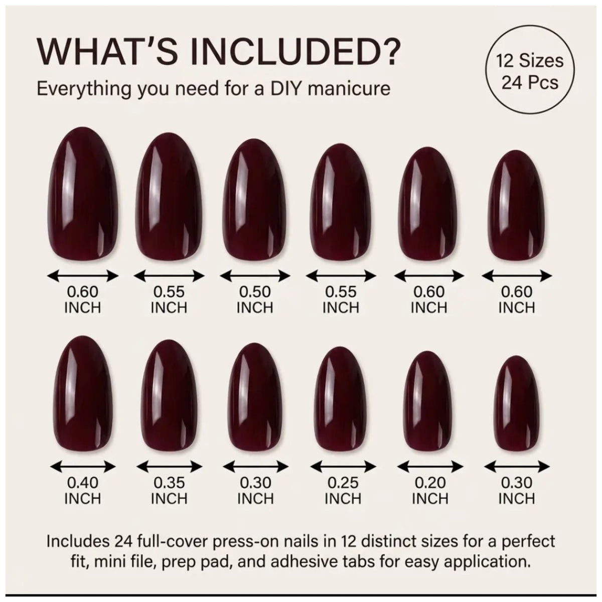 Burgundy Almond Press on Nails